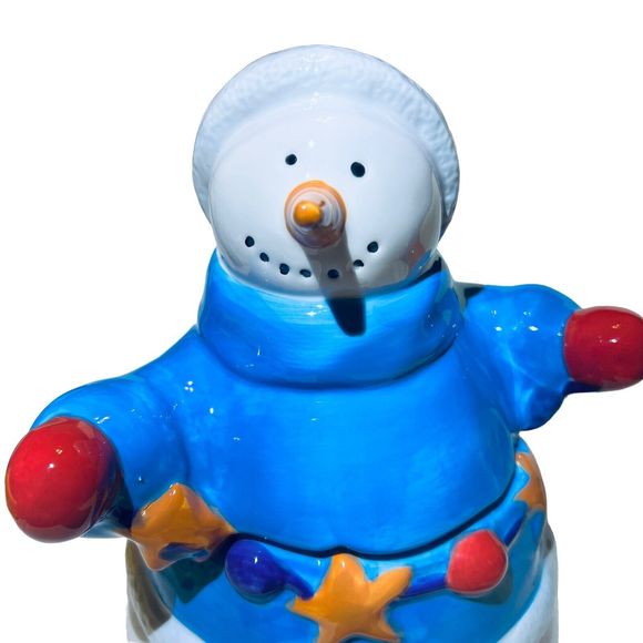 VTG Homespun Holiday Collection Winter Christmas Snowman 10” Cookie‎ Jar w/Box - Picture 3 of 11
